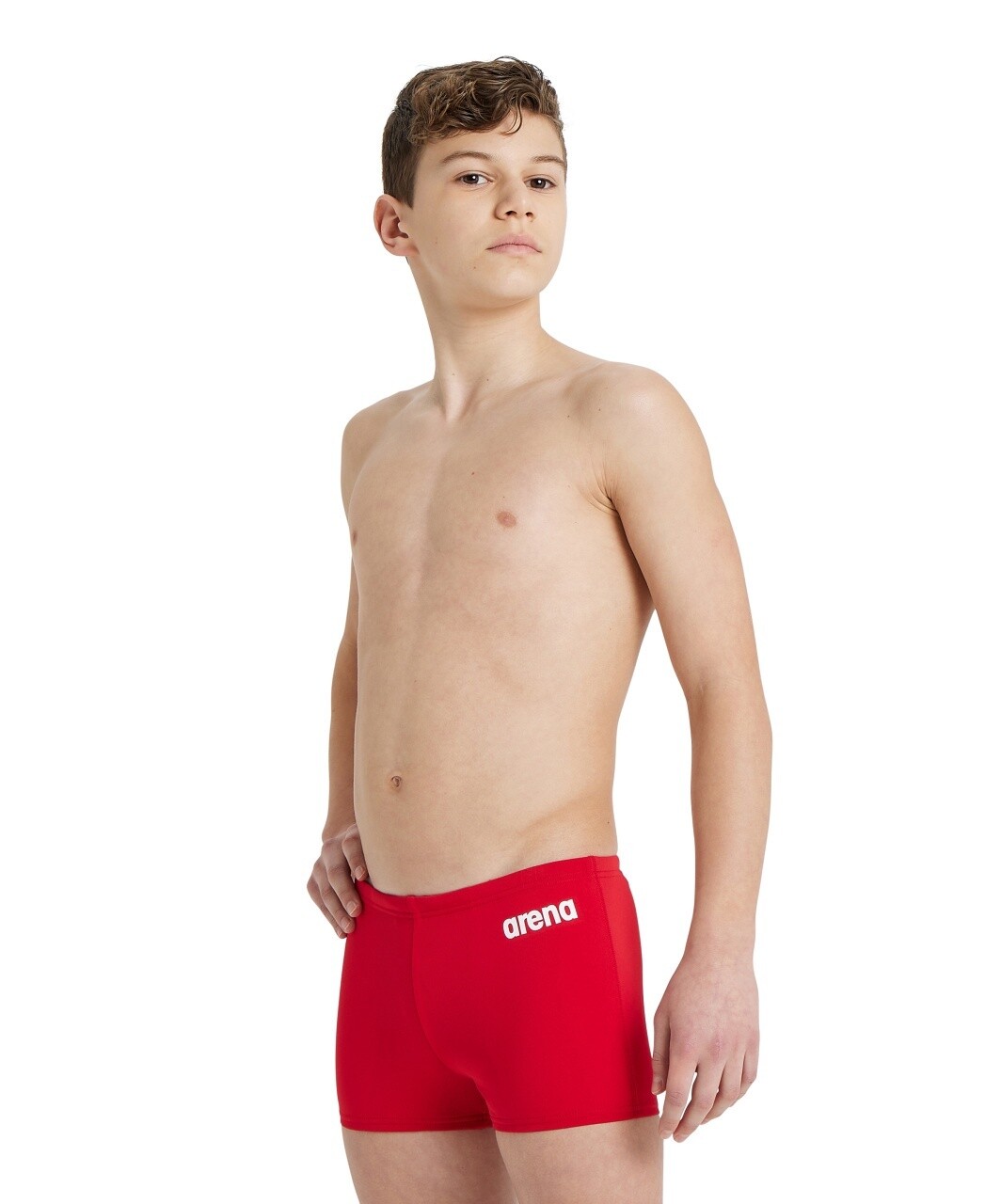 Boy's Team Swim Short Solid, Colour: Red-White, Size: 10-11