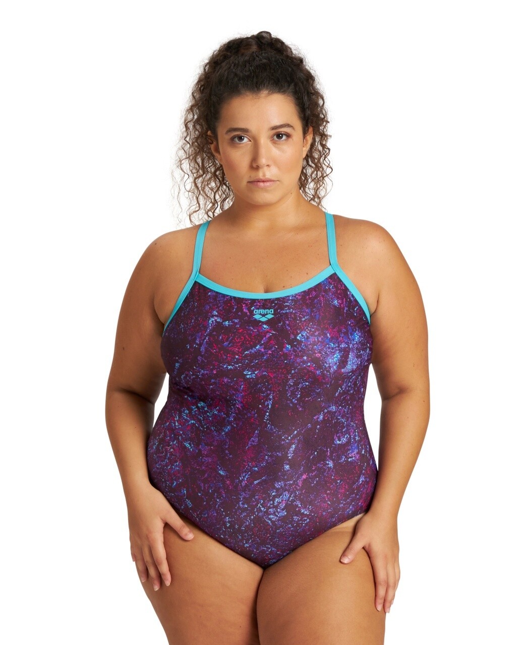 Women's Swimsuit Mountains Texture Light Drop Back 1 Piece Plus, Colour: Martinica-Multi, Size: 1X (20-22)
