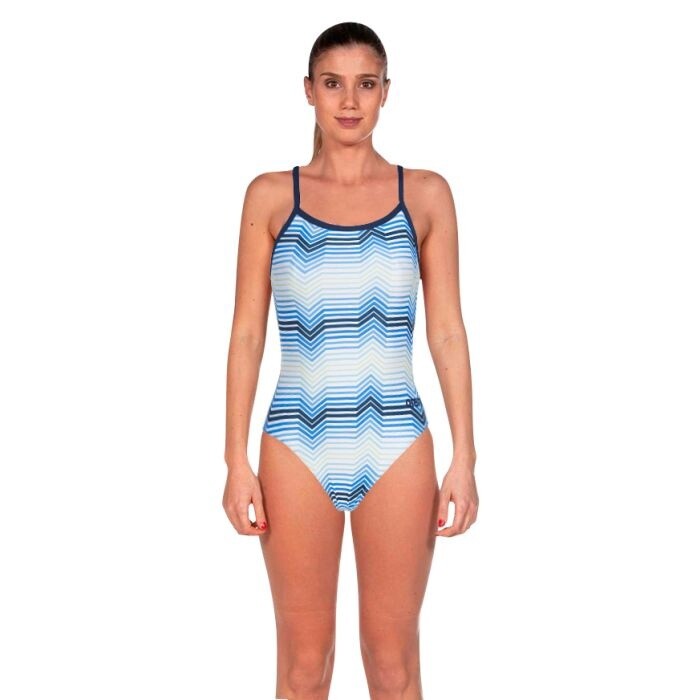 Women's Swimsuit Multicolor Stripes Challenge Back 1 Piece, Colour: Navy-Multi, Size: 8