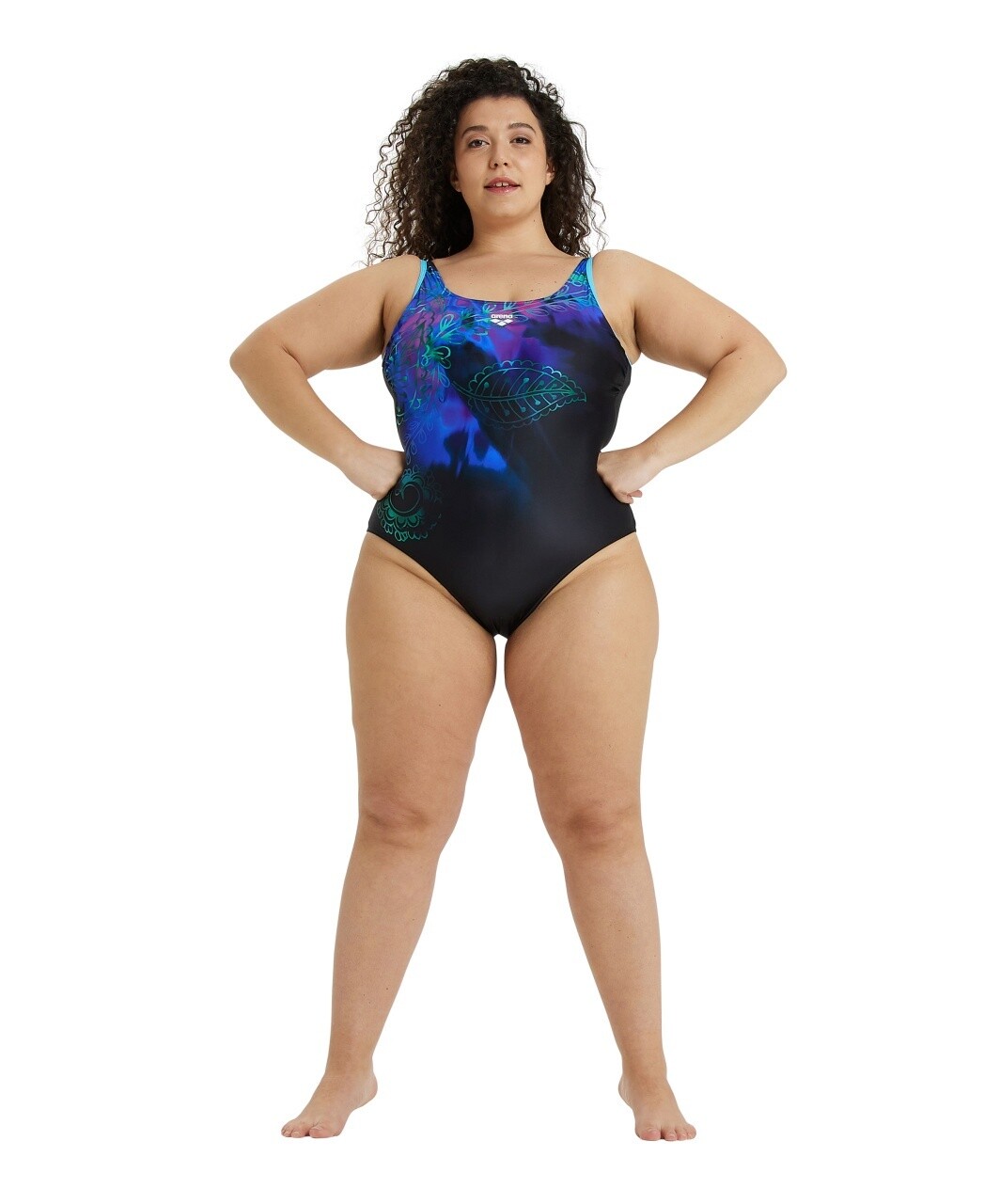 Women's Swimsuit U Back Placement B Plus, Colour: Black-Martinica-Multi, Size: 1X (20-22)