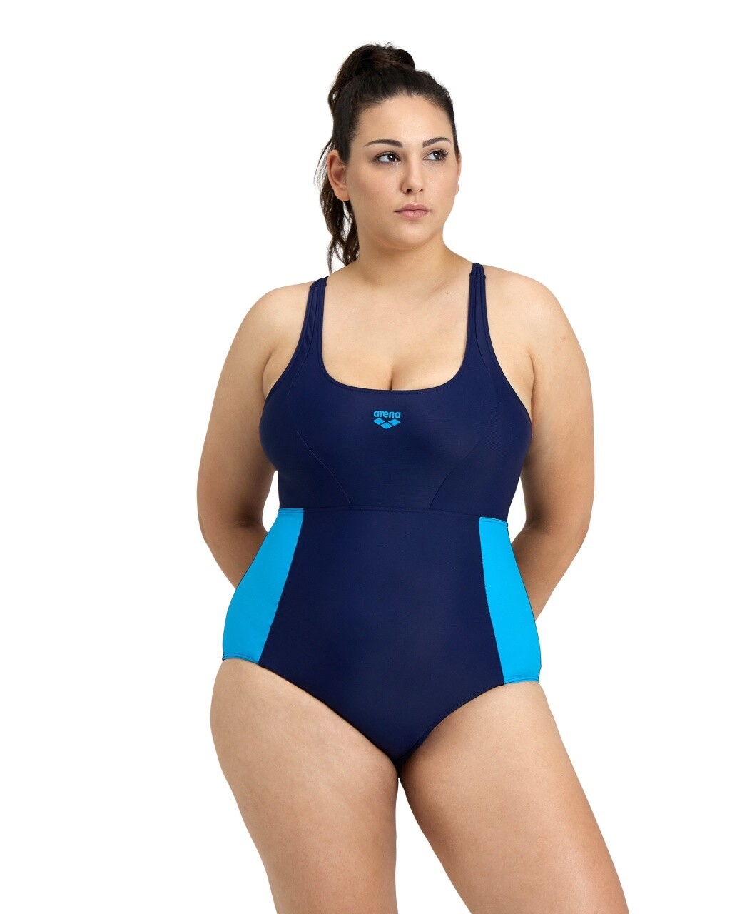 Women's Swimsuit Control Pro Back Panel B Plus, Colour: Navy-Turquoise, Size: 1X (20-22)