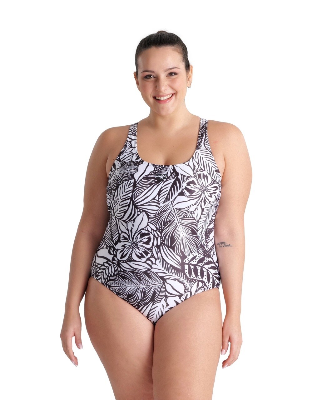 Women's Swimsuit Swim Pro Back Allover Plus, Colour: Black Multi, Size: 1X (20-22)