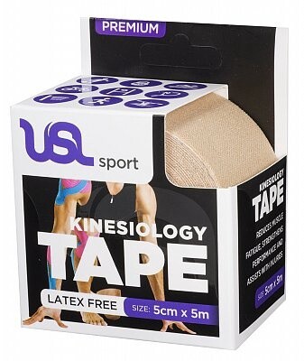 USL Premium Kinesiology Tex Tape 5cm x 5m, Colour: Beige