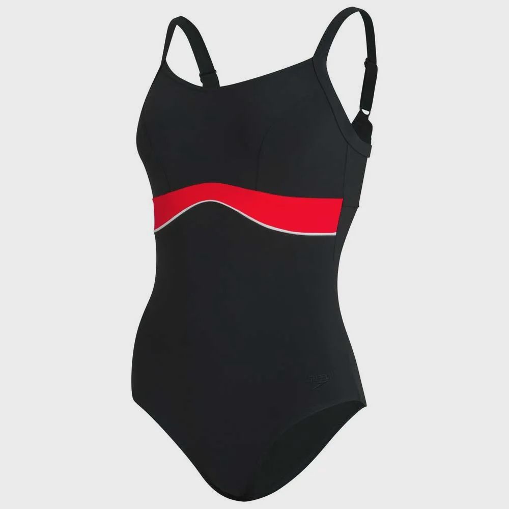 Women's Salacia Clipback 1 Piece Swimsuit Speedo, Colour: Black/Lava Red/White, Size: 12