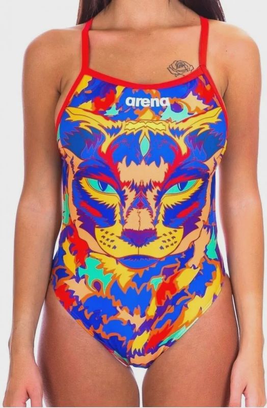 Women's Lightech High Phantasy Prints Swimsuit Arena, Colour: Cat Face, Size: 8