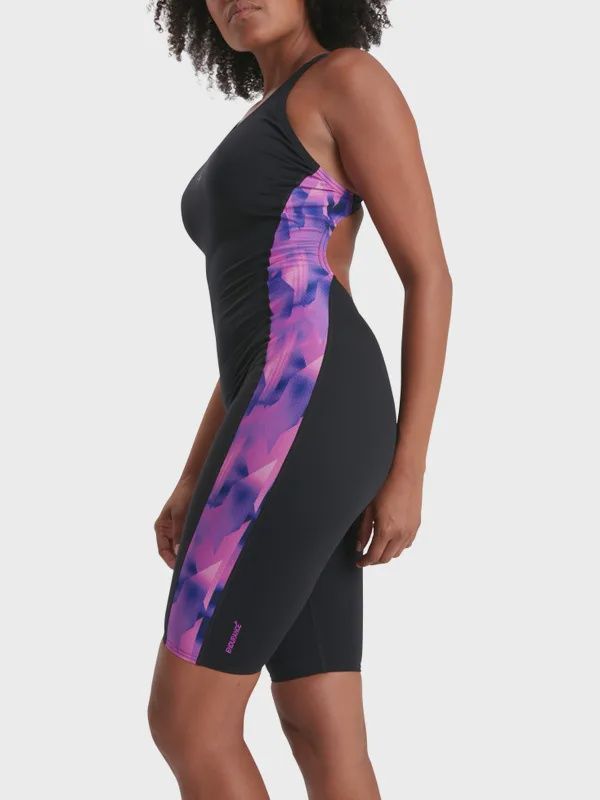 Women's Leaderback Kneeskin Swimsuit Speedo, Colour: Black/Neon Orchid, Size: 12