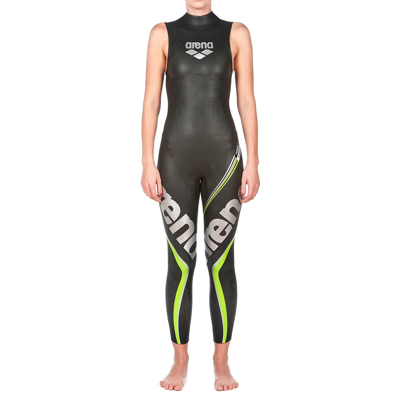 Womens Triwetsuit Carbon Sleeveless 2021 Wetsuit Arena, Colour: Black/Green, Size: S