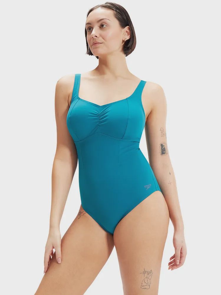 Women's Shaping V-Neck 1 Piece Swimsuit Speedo, Colour: AquaNite/Ocean Depths, Size: 16