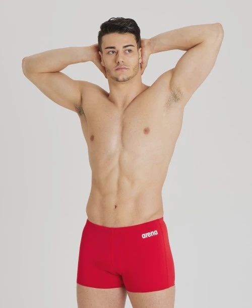 Men's Team Swim Short Solid Arena, Colour: Red-White, Size: 12