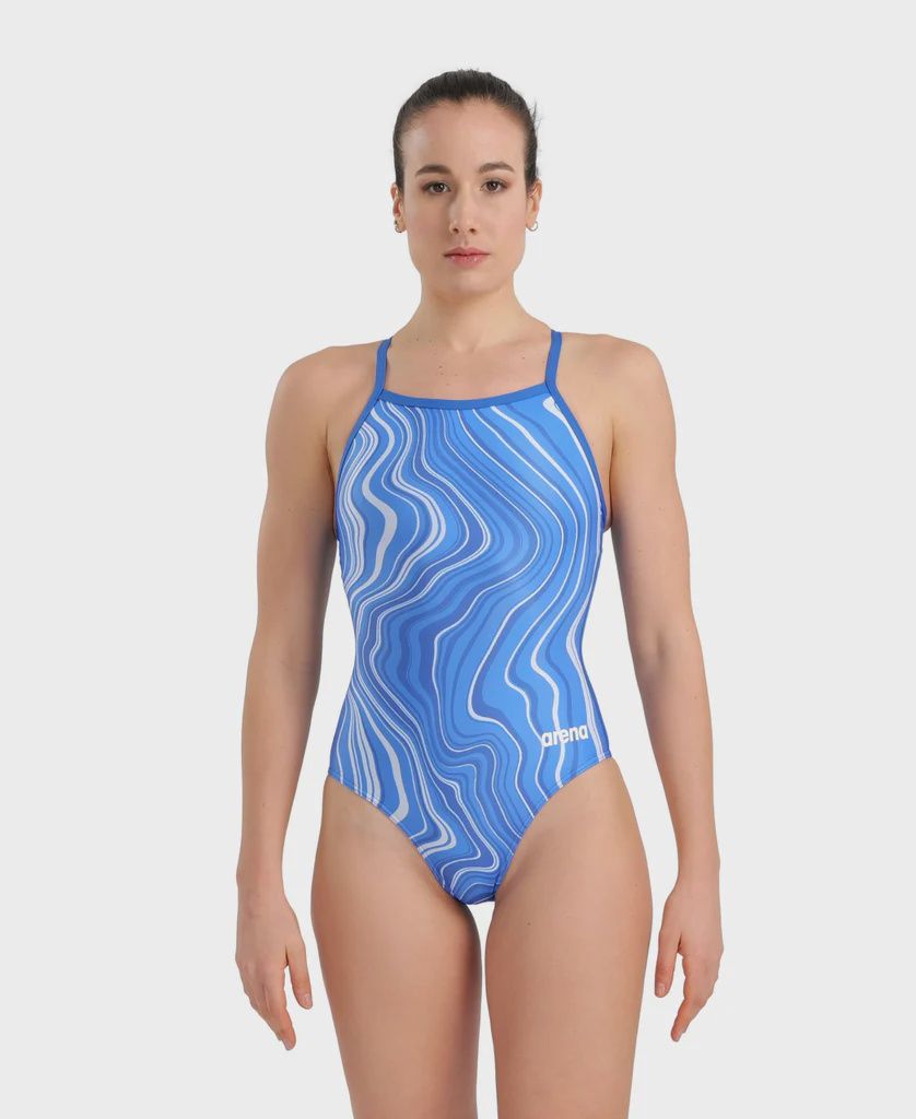 Women's Swimsuit Lightdrop Back Marbled Arena, Colour: Royal-Royal Multi, Size: 8