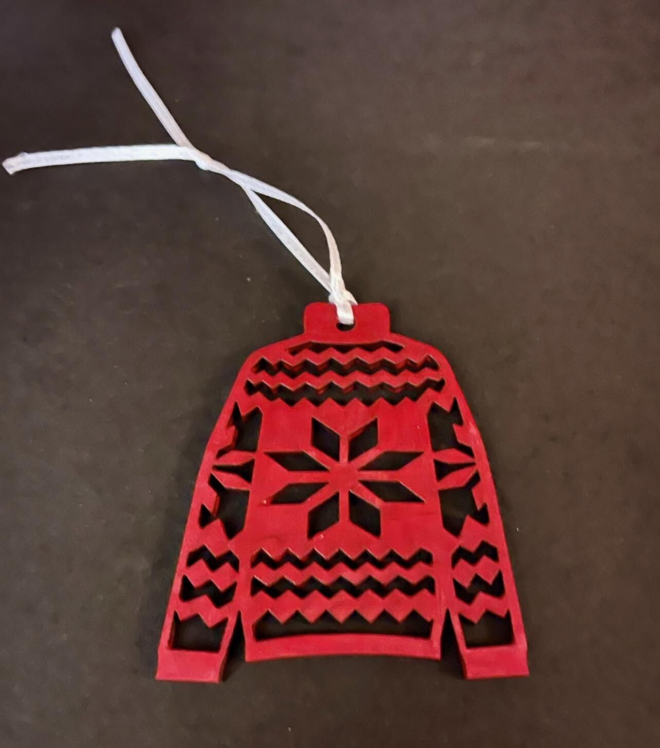 Hand painted wood ugly sweater ornament