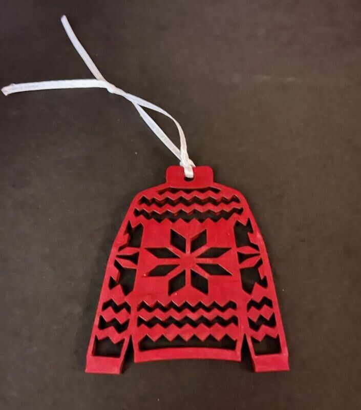 Hand painted wood ugly sweater ornament