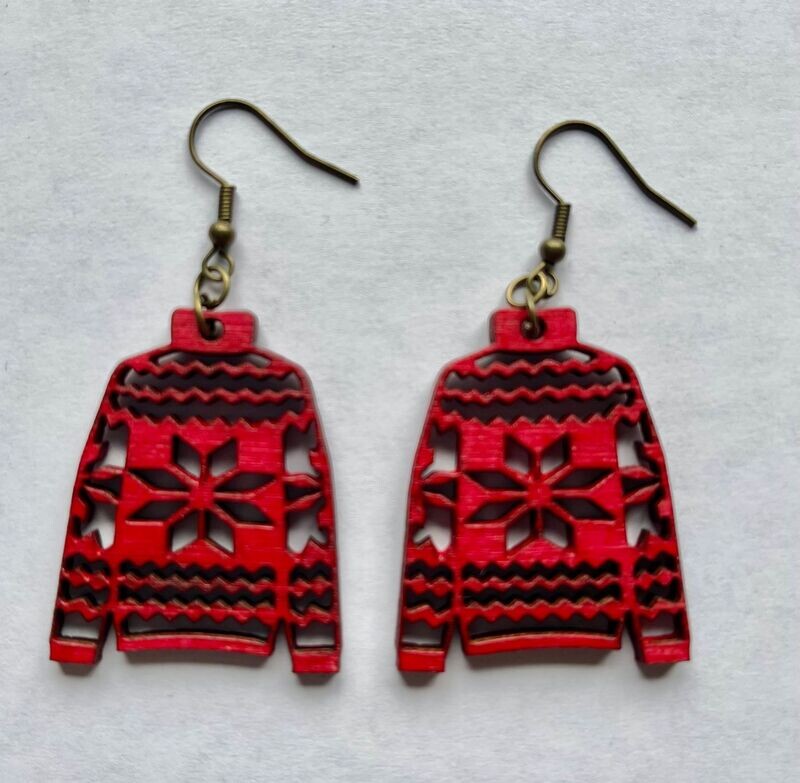 Hand-Painted Wood Holiday Sweater Earrings