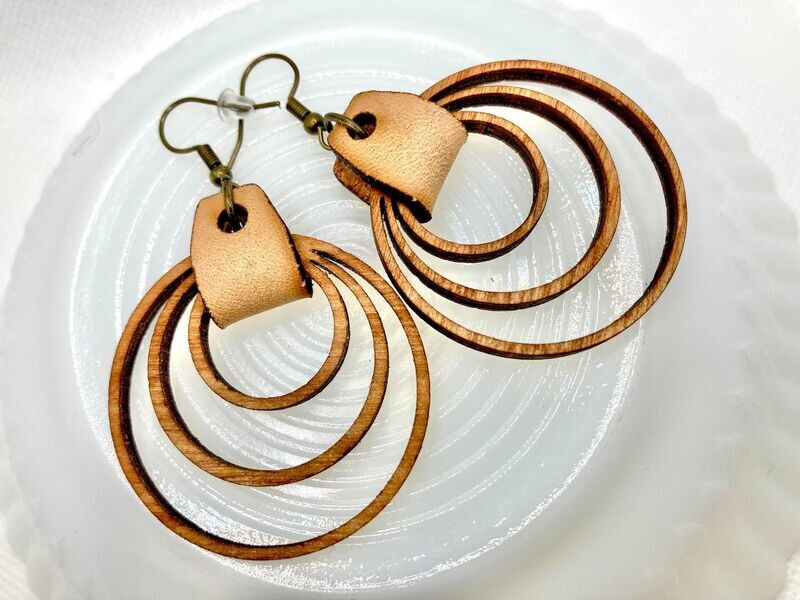 Triple Hoop - Wood & Leather Earrings
