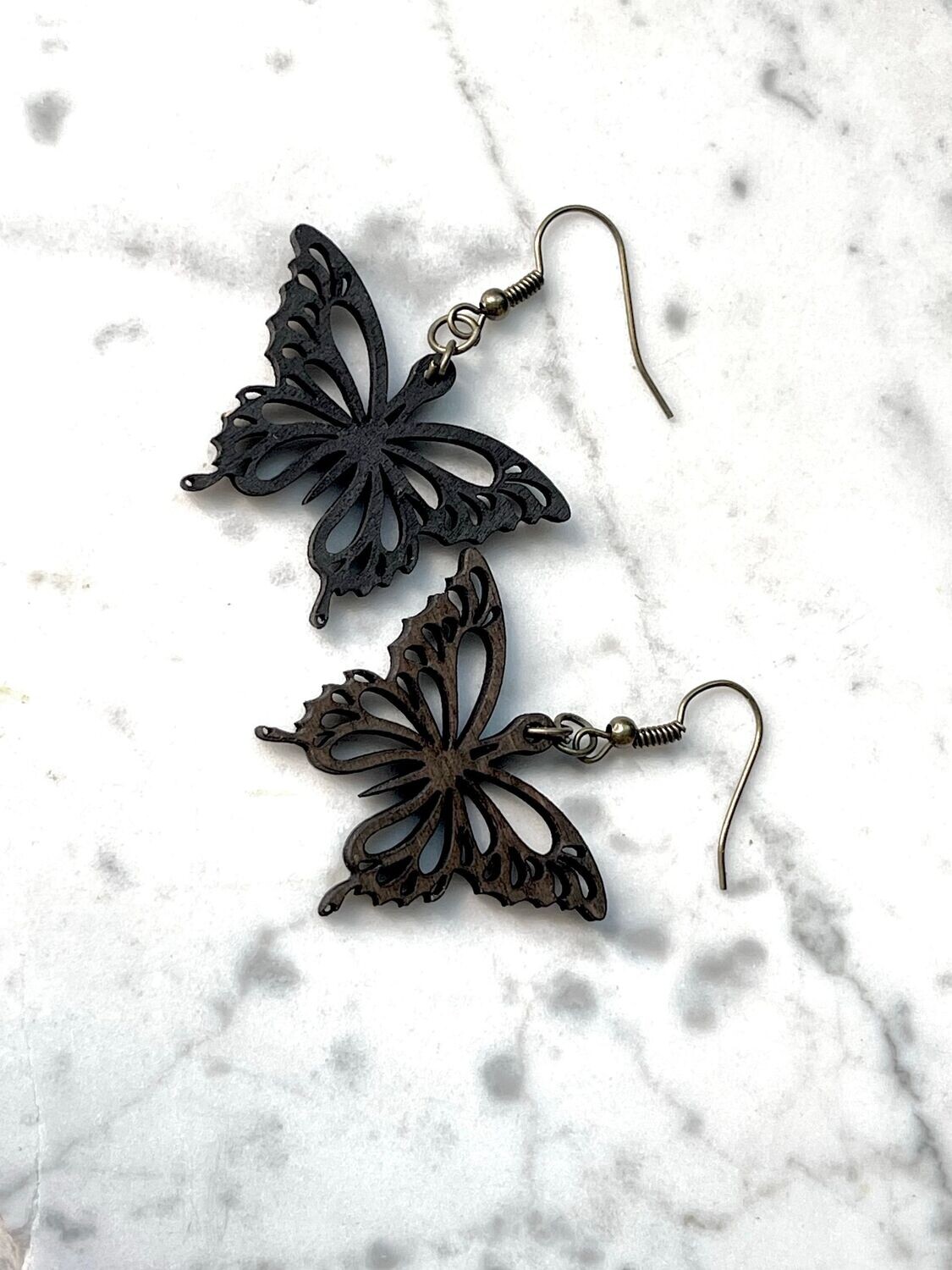 Dark Wood, Laser Cut Butterfly Earrings