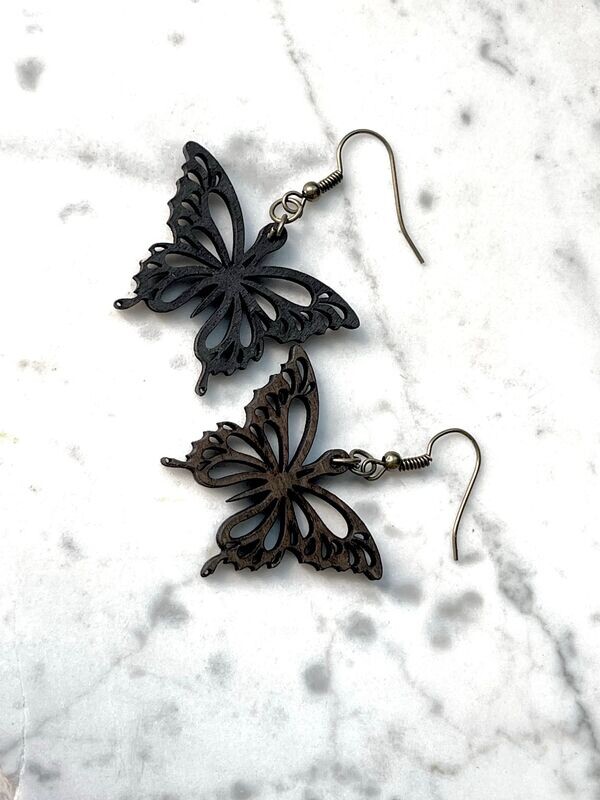 Dark Wood, Laser Cut Butterfly Earrings