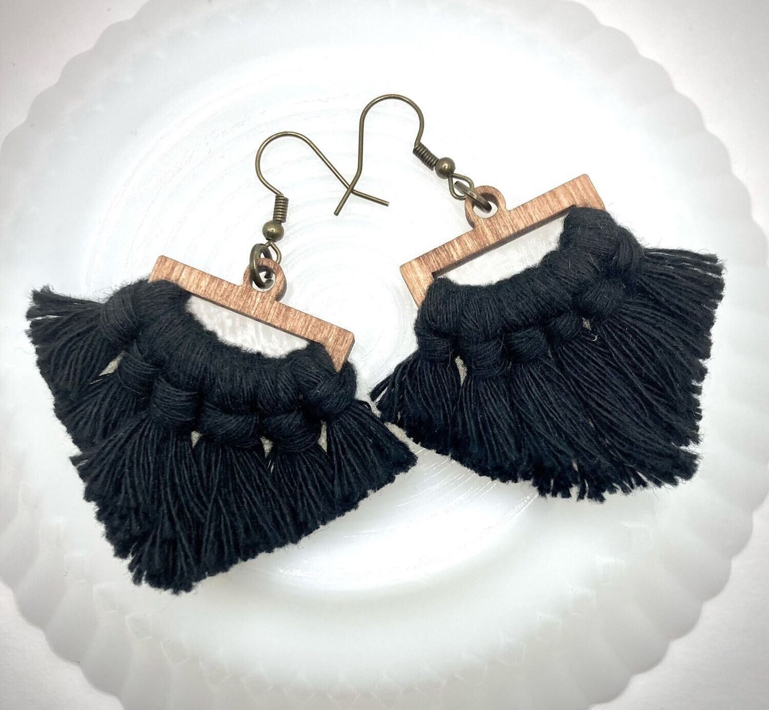 Handmade Wooden Macrame Earrings