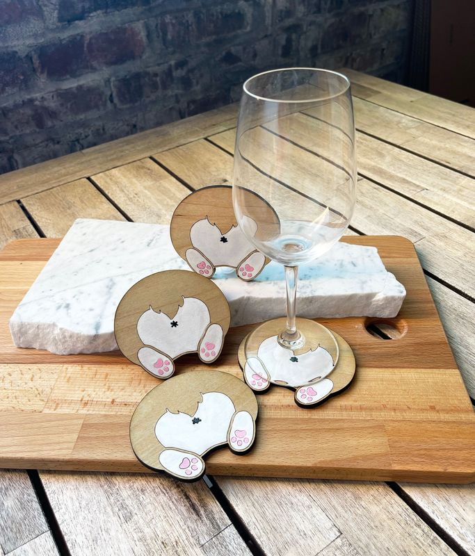 "Bottoms Up Corgis" Coaster Set