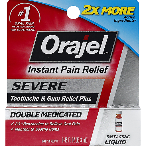 Orajel 2X Medicated Toothache and Mouth Sores Fast-Acting Liquid 0.45 fl oz