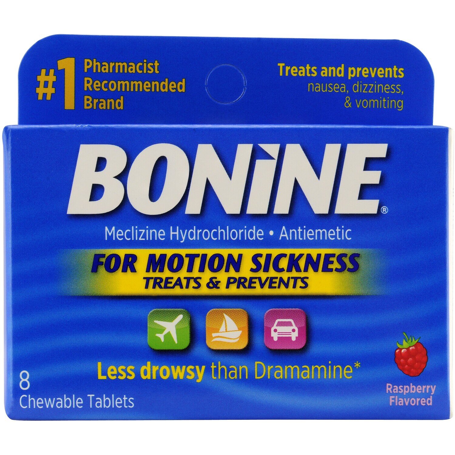 Bonine Meclizine HCl Raspberry Flavored Chewable Tablets 16 ct