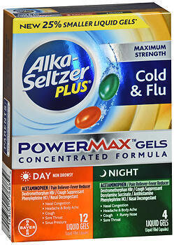 Alka-Seltzer Plus Maximum Strength Cold & Flu PowerMax Gels Day & Night  16CT