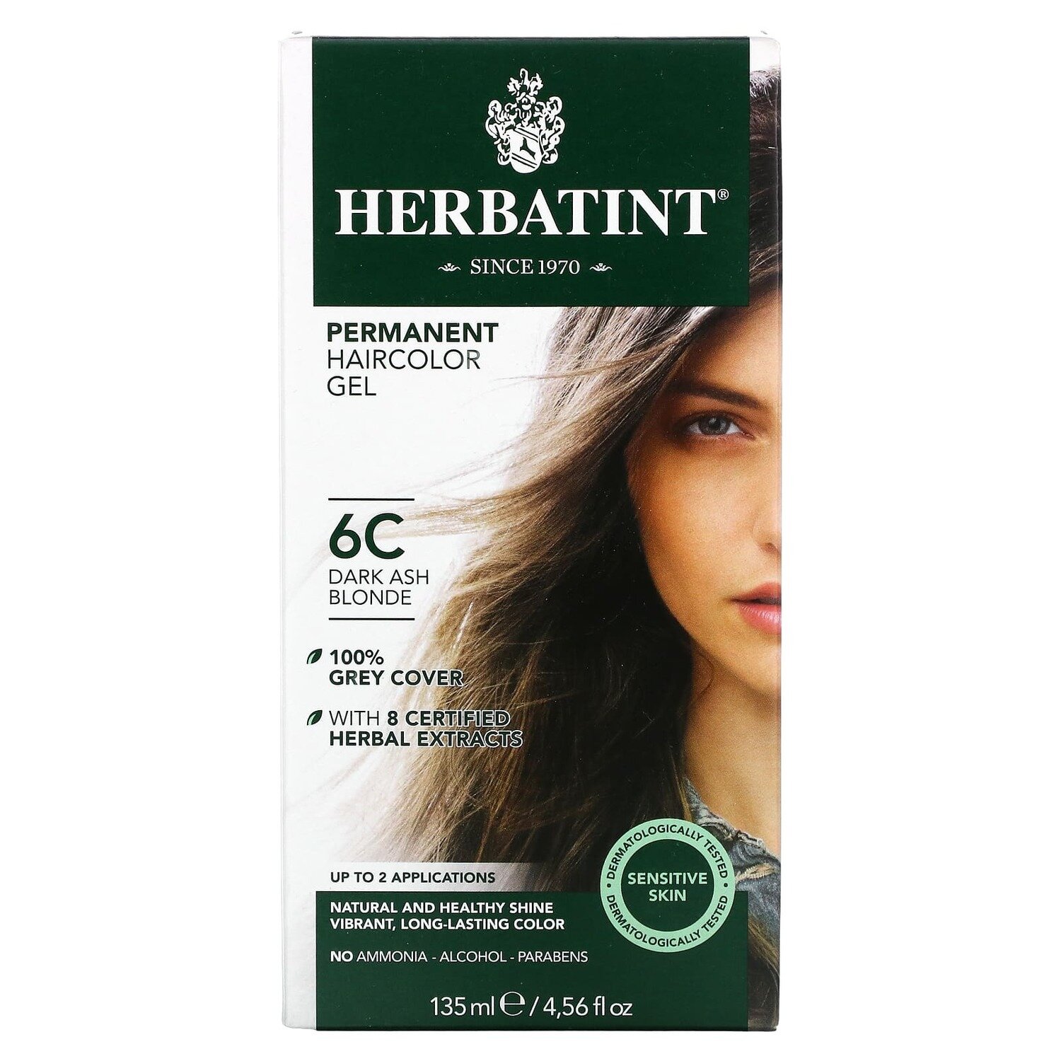 Herbatint Permanent Haircolor Gel 6C Dark Ash Blonde for Sensitive Skin