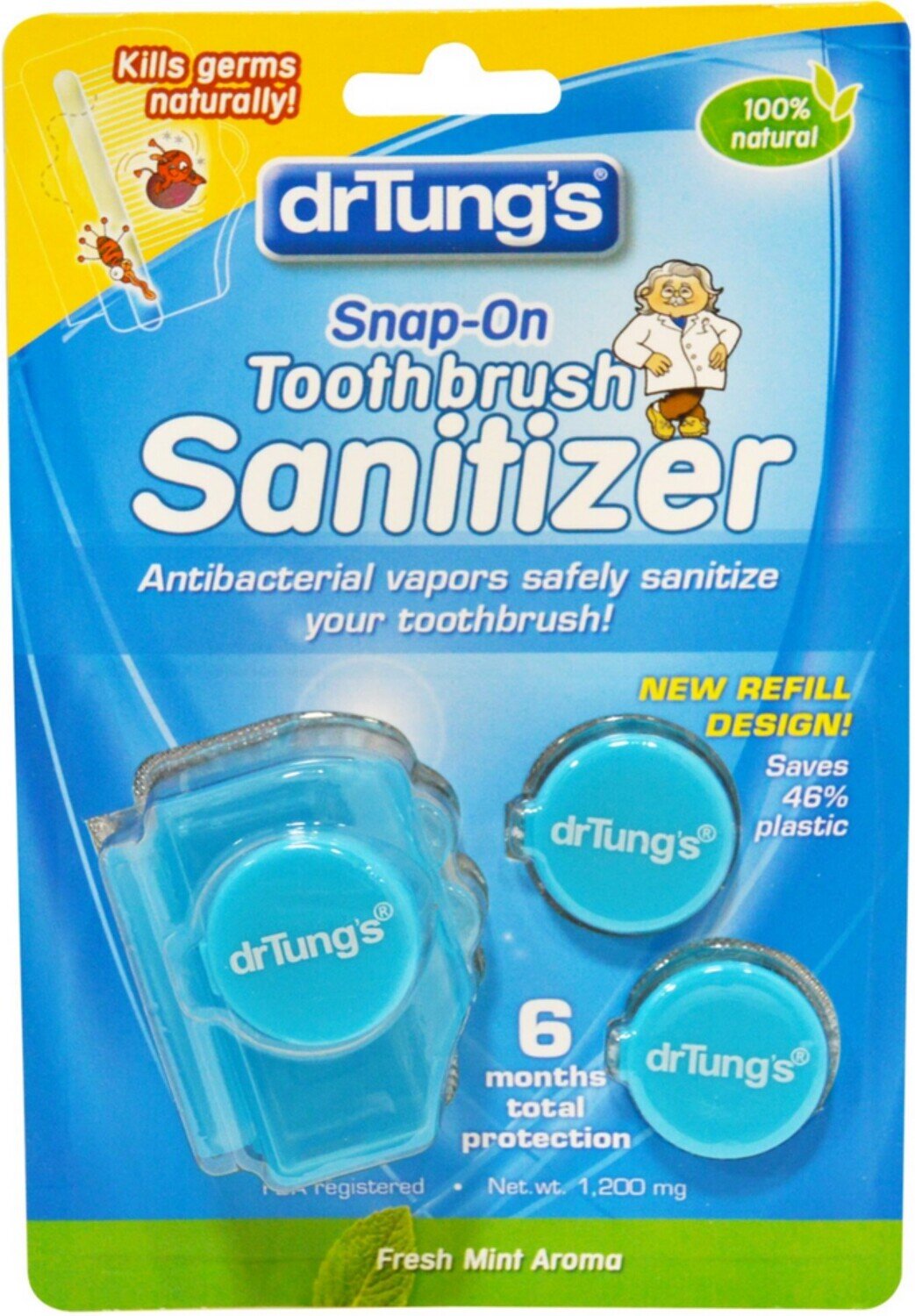 Dr Tung's Ecosentials Snap-On Toothbrush Protection With 4 Antibacterial Discs - Fresh Lime