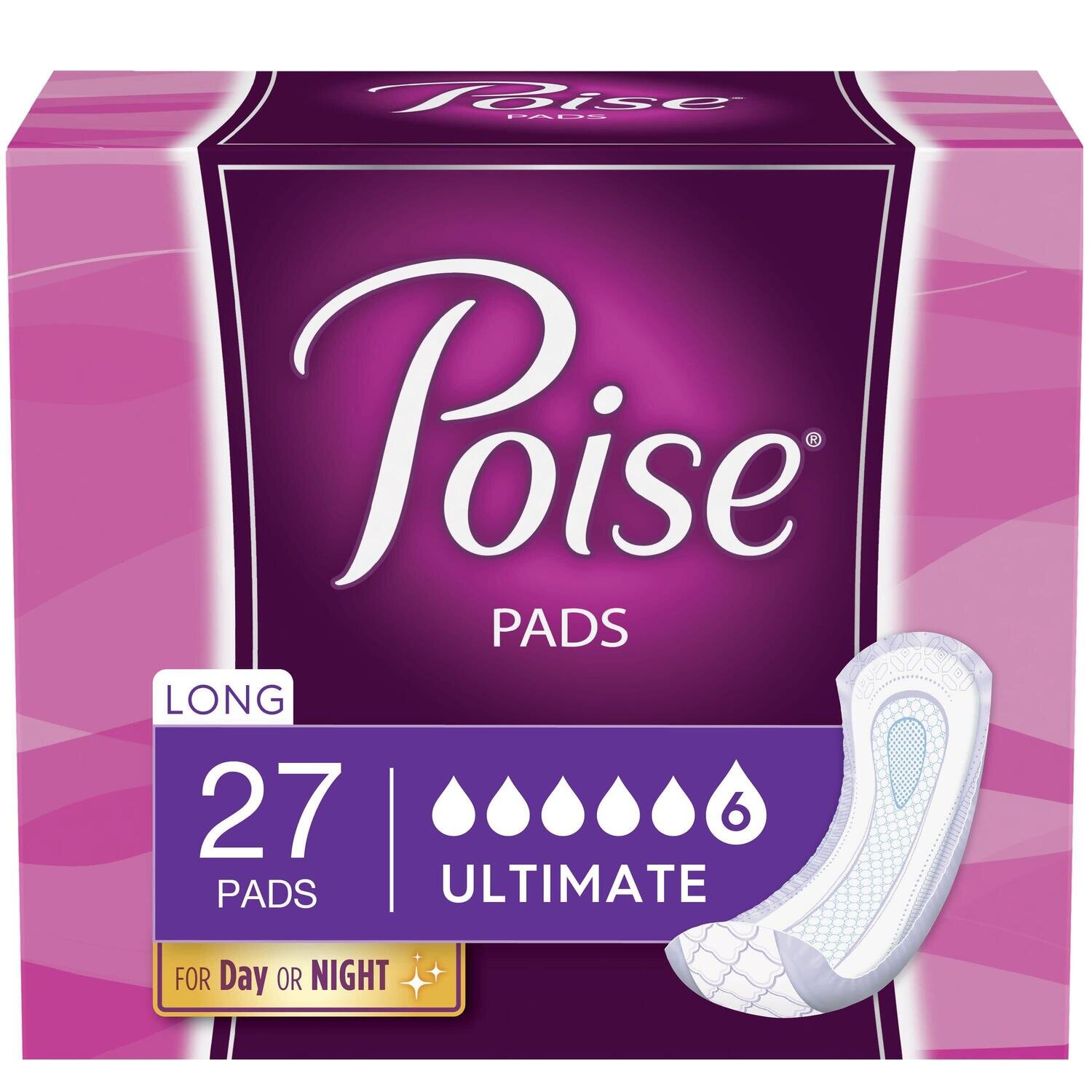 Poise Pads Long Length Ultimate #6 Pads 27 ct
