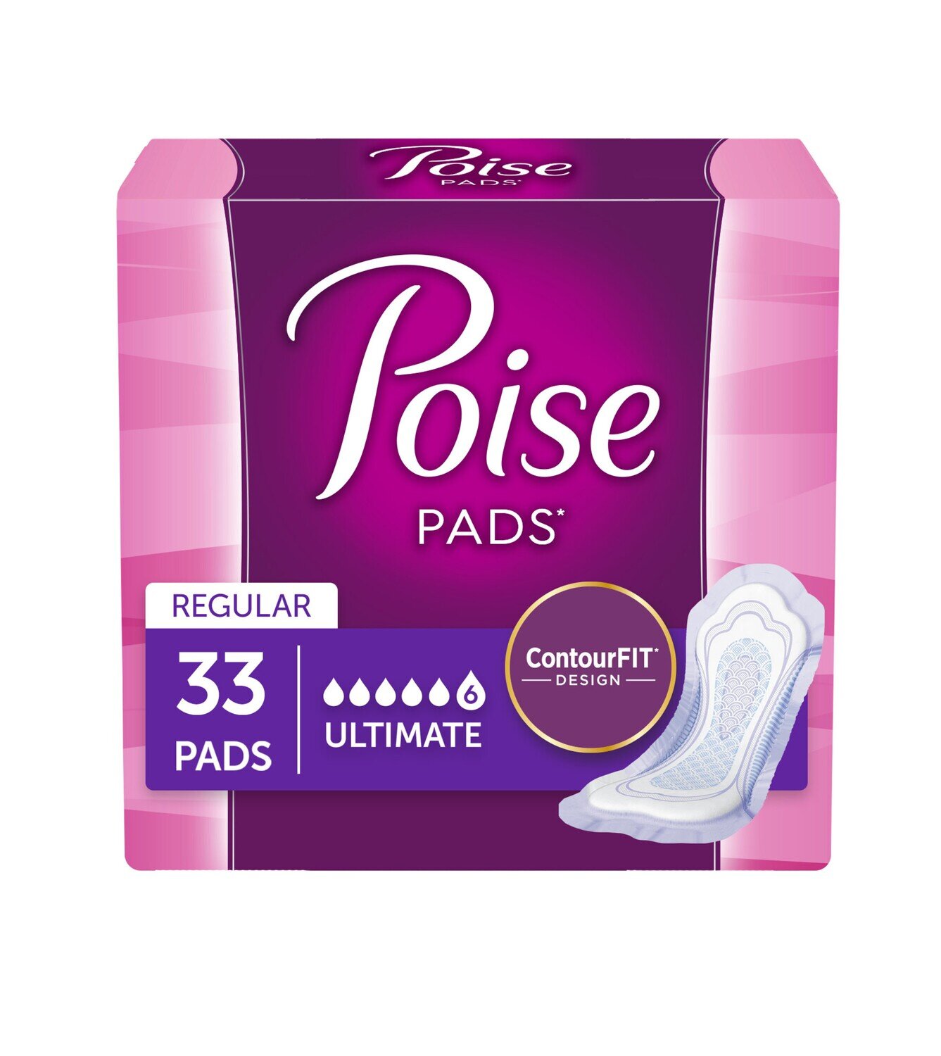 Poise Pads Regular Length Ultimate #6 Pads 33 ct