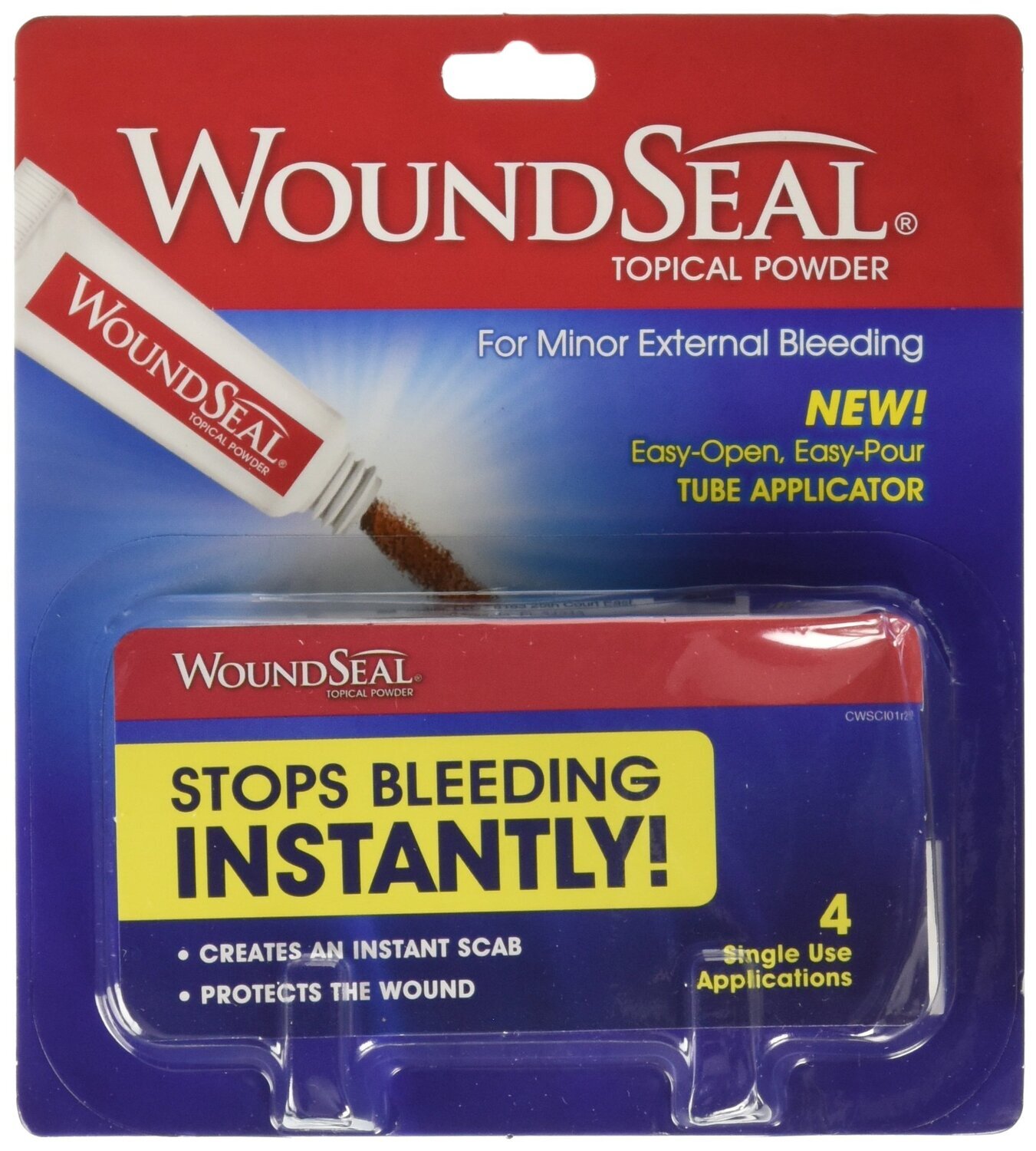 WoundSeal Topical Powder for Minor External Bleeding Easy-Pour Tube Applicator 4 Applications