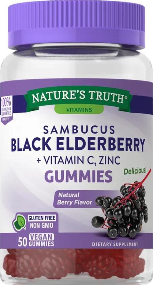 Sambucus Black Elderberry + Vitamin C & Zinc Vegan Gummies - Natural Berry Flavor 50ct