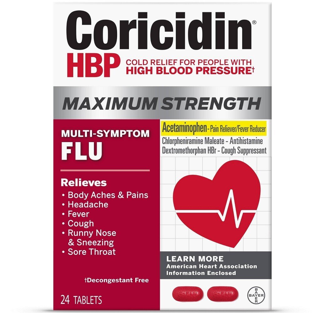 Coricidin HBP Maximum Strength Multi-Symptom Flu Tablets 24 ct