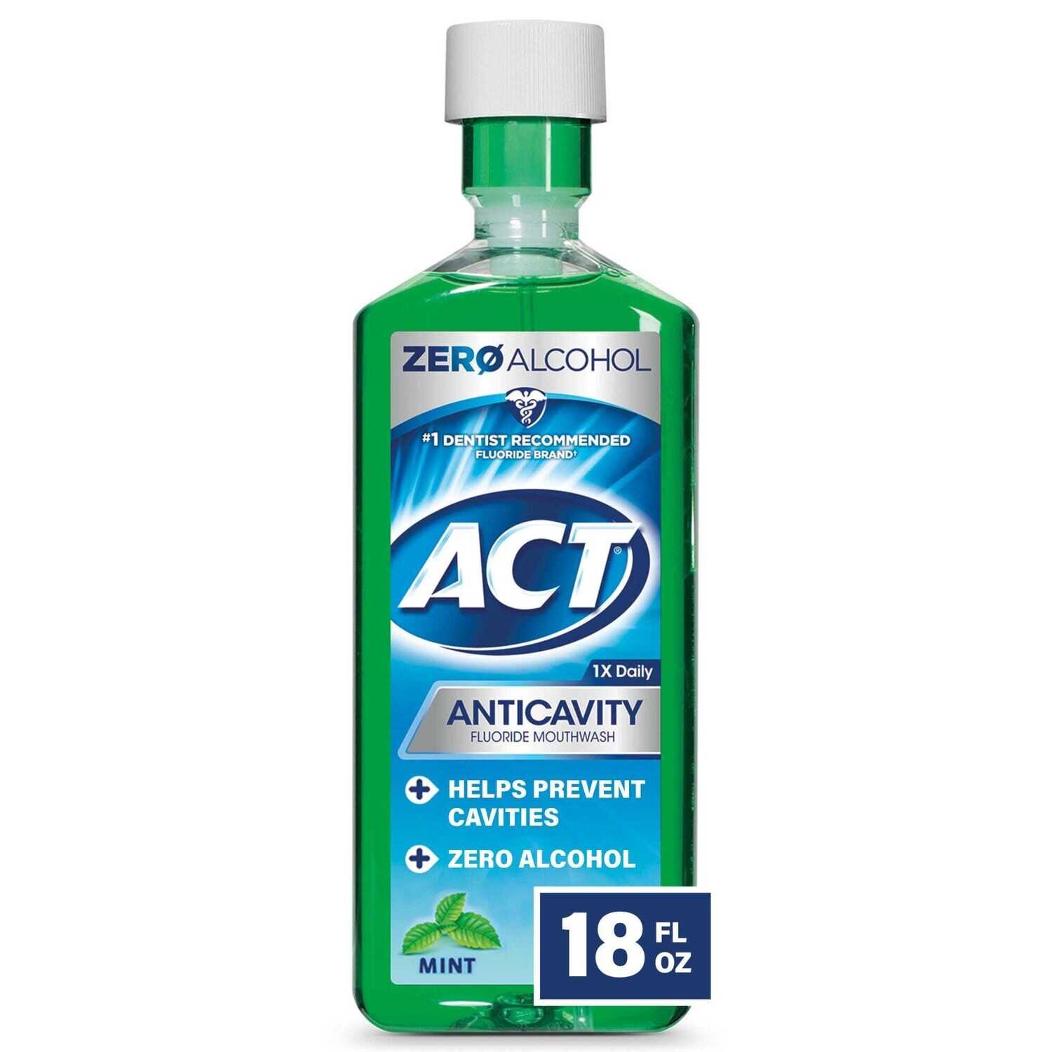 ACT Anticavity Fluoride Mouthwash Zero Alcohol - Mint 18oz