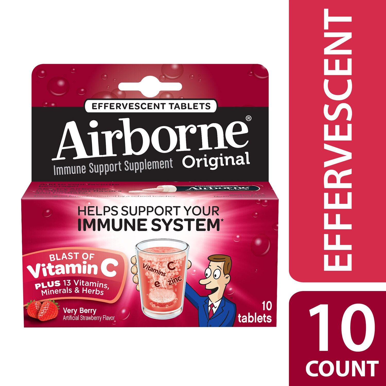 Airborne Immune Support Supplement Very Berry Effervescent Tablets 10 ct