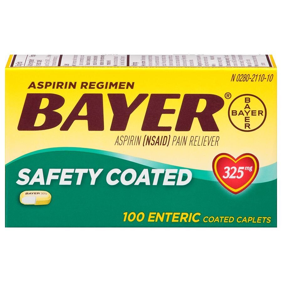 Bayer Aspirin 325 mg Enteric Coated Caplets 100 ct