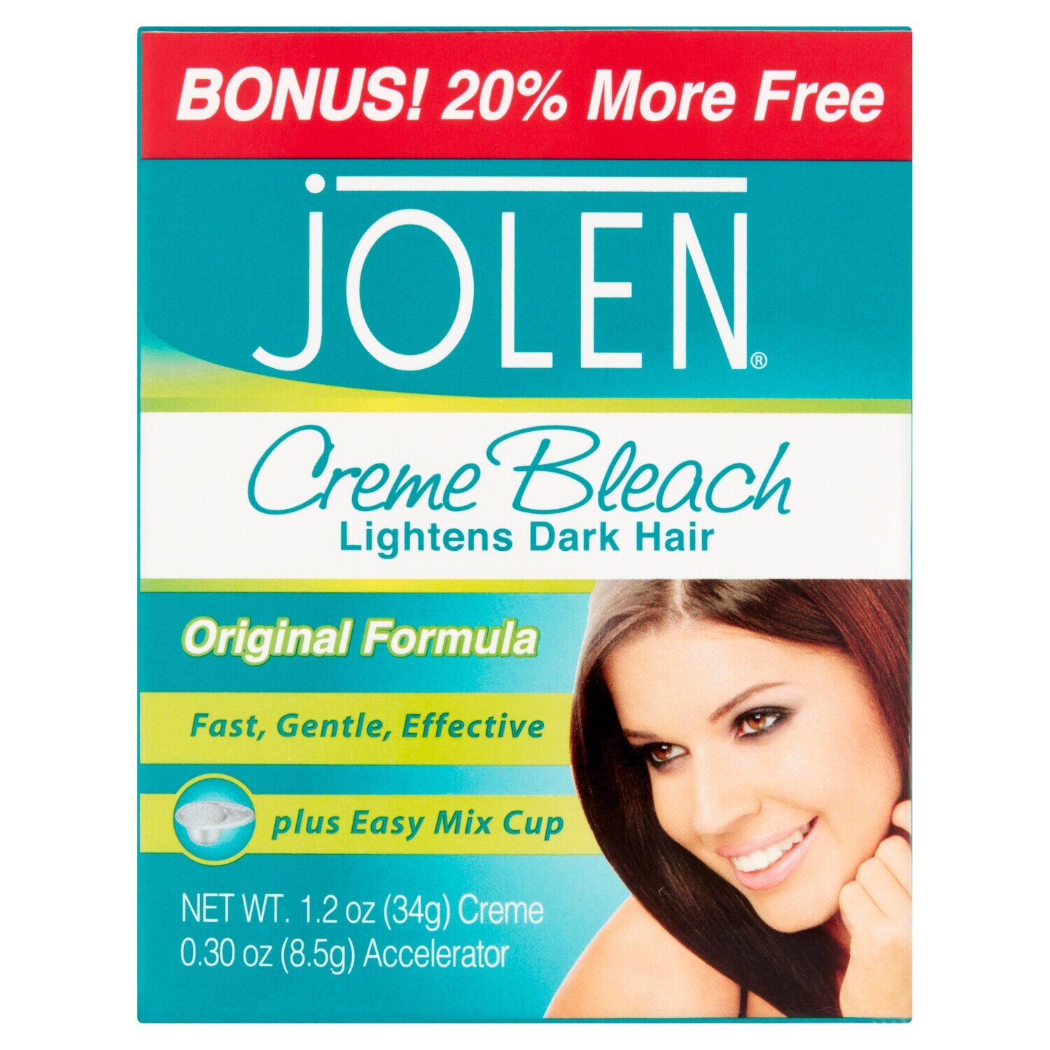 Jolen Creme Bleach Dark Hair Lightener Original Formula Plus Easy Mix Cup - 1.2oz