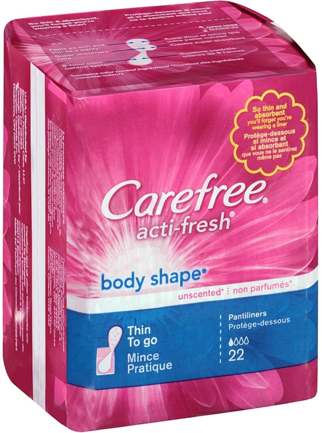 Carefree Acti-Fresh Perfectly Thin Daily Liners Unscented 22 ct