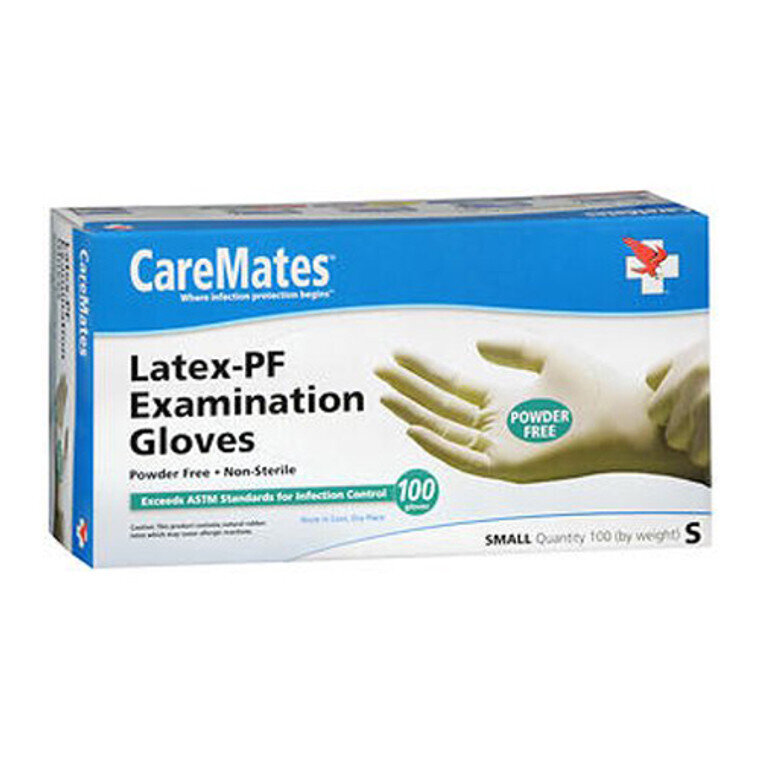 CareMates Latex Examination Gloves Powder Free Non-Sterile Small 100 ct