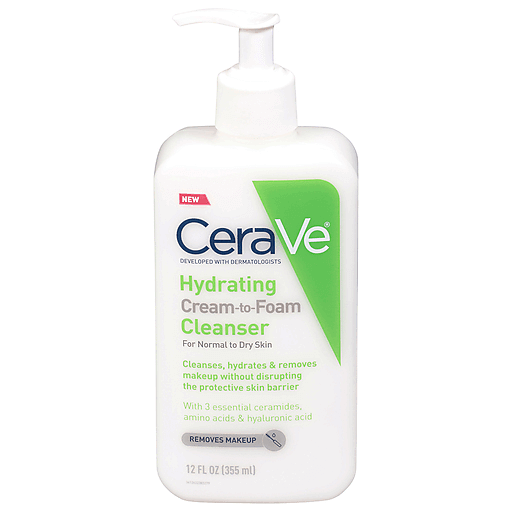 CeraVe Hydrating Cream-to-Foam Cleanser for Normal to Dry Skin, Removes  Makeup 12 fl oz