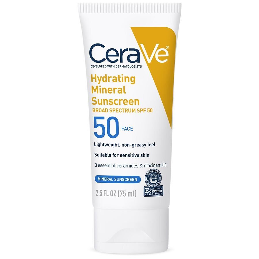 CeraVe Hydrating Mineral Face Sunscreen SPF 50 Suitable for Sensitive Skin 2.5 fl oz