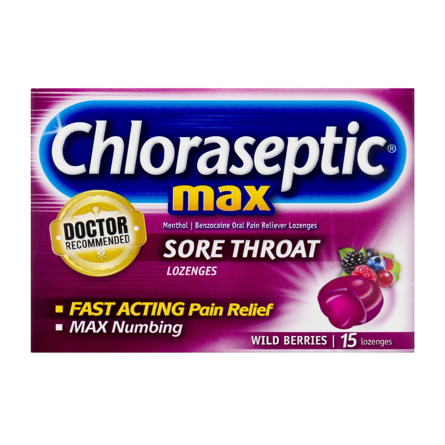 Chloraseptic Sore Throat Max Wild Berries Lozenges 15 ct
