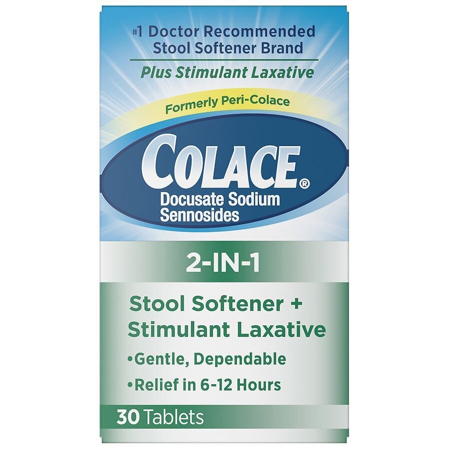 Colace 2-in-1 Docusate Sodium and Sennosides Stool Softener + Stimulant Laxative Tablets 30 ct