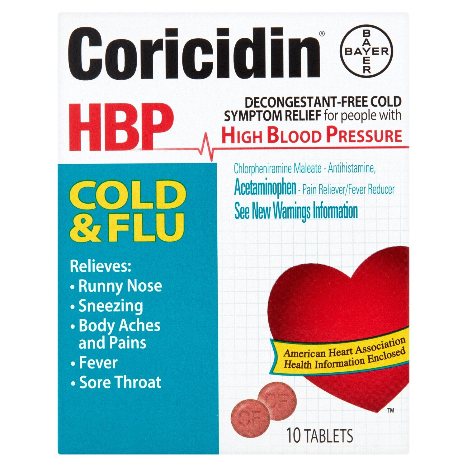Coricidin HBP Cold and Flu Tablets 10 ct