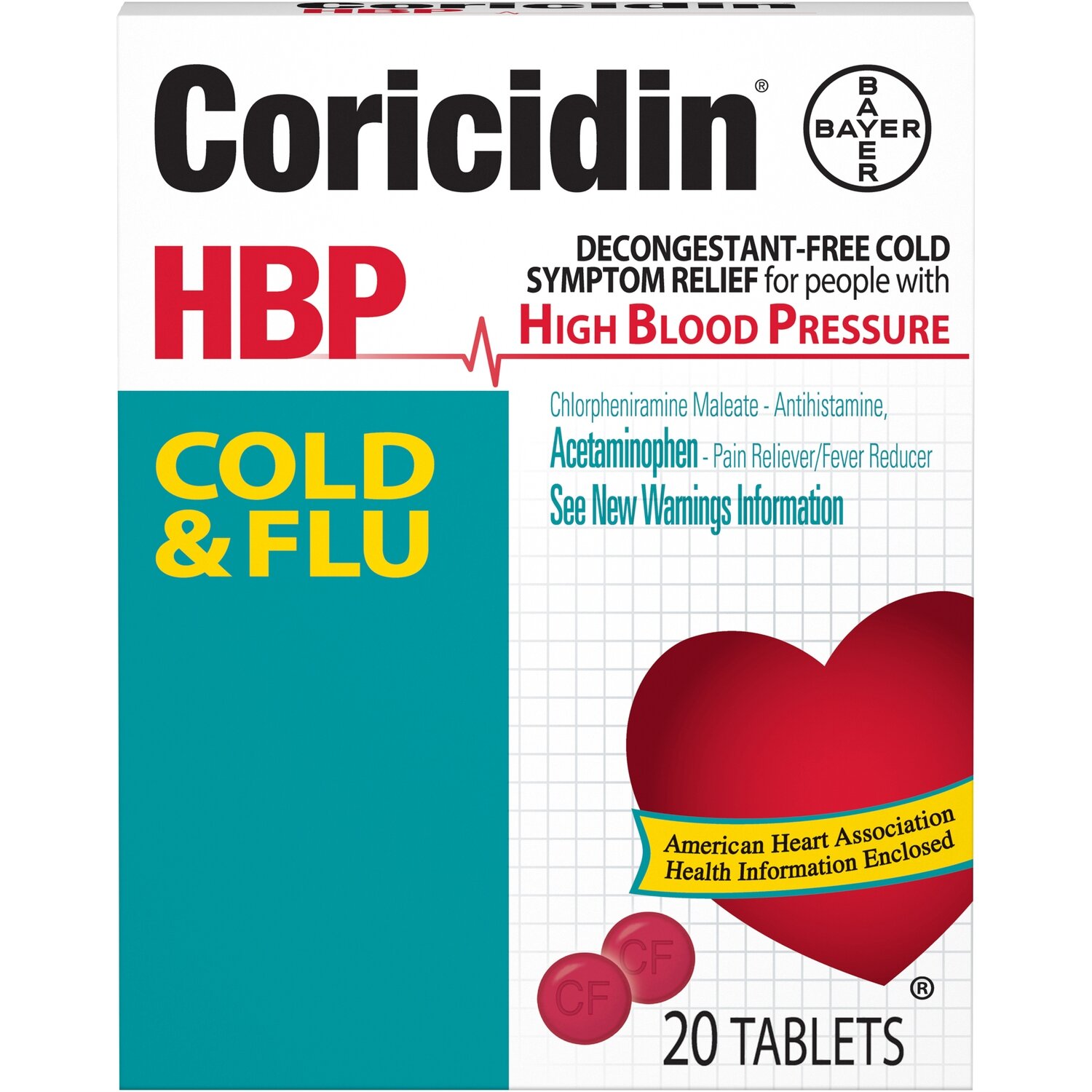 Coricidin HBP Cold and Flu Tablets 20 ct