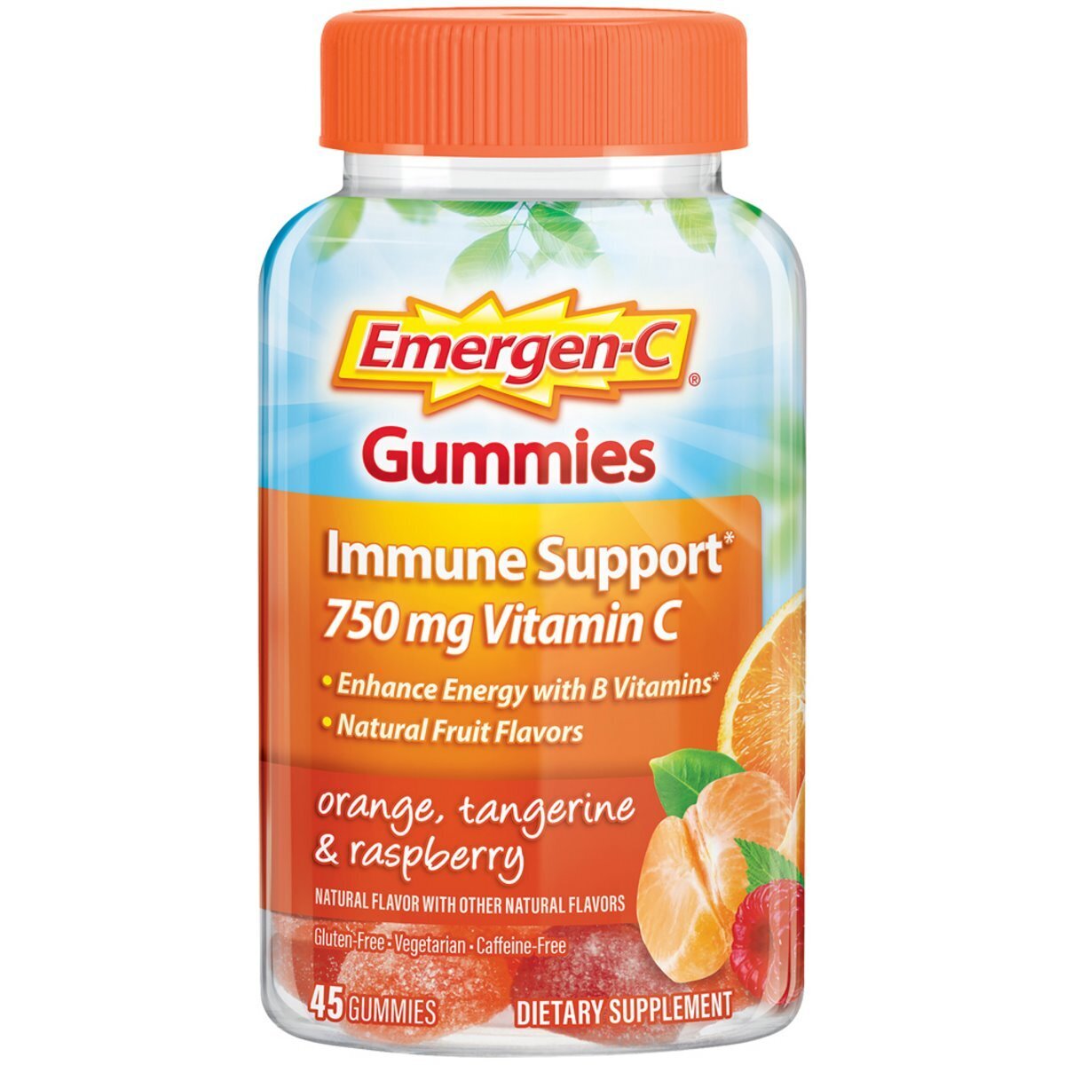 Emergen-C Immune Support Vitamin C 750mg Gummies - Orange, Tangerine, And Raspberry Flavor 45ct
