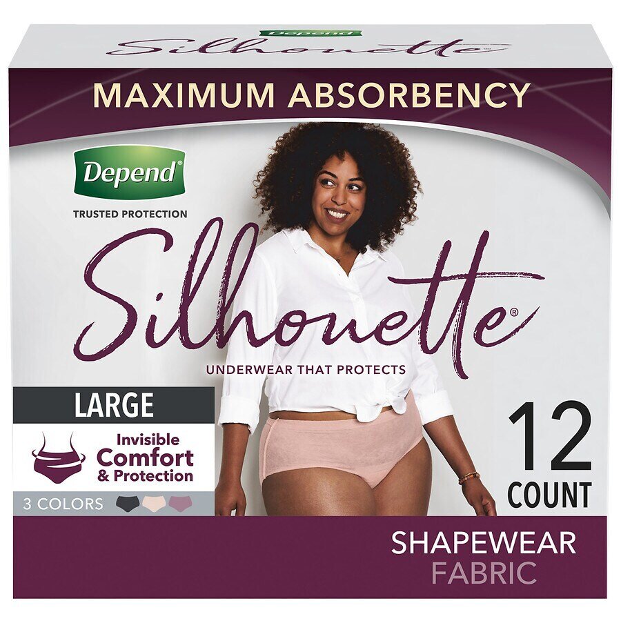 Depend Silhouette LG 40-52 in Maximum Absorbency Underwear 3 colors 12 ct