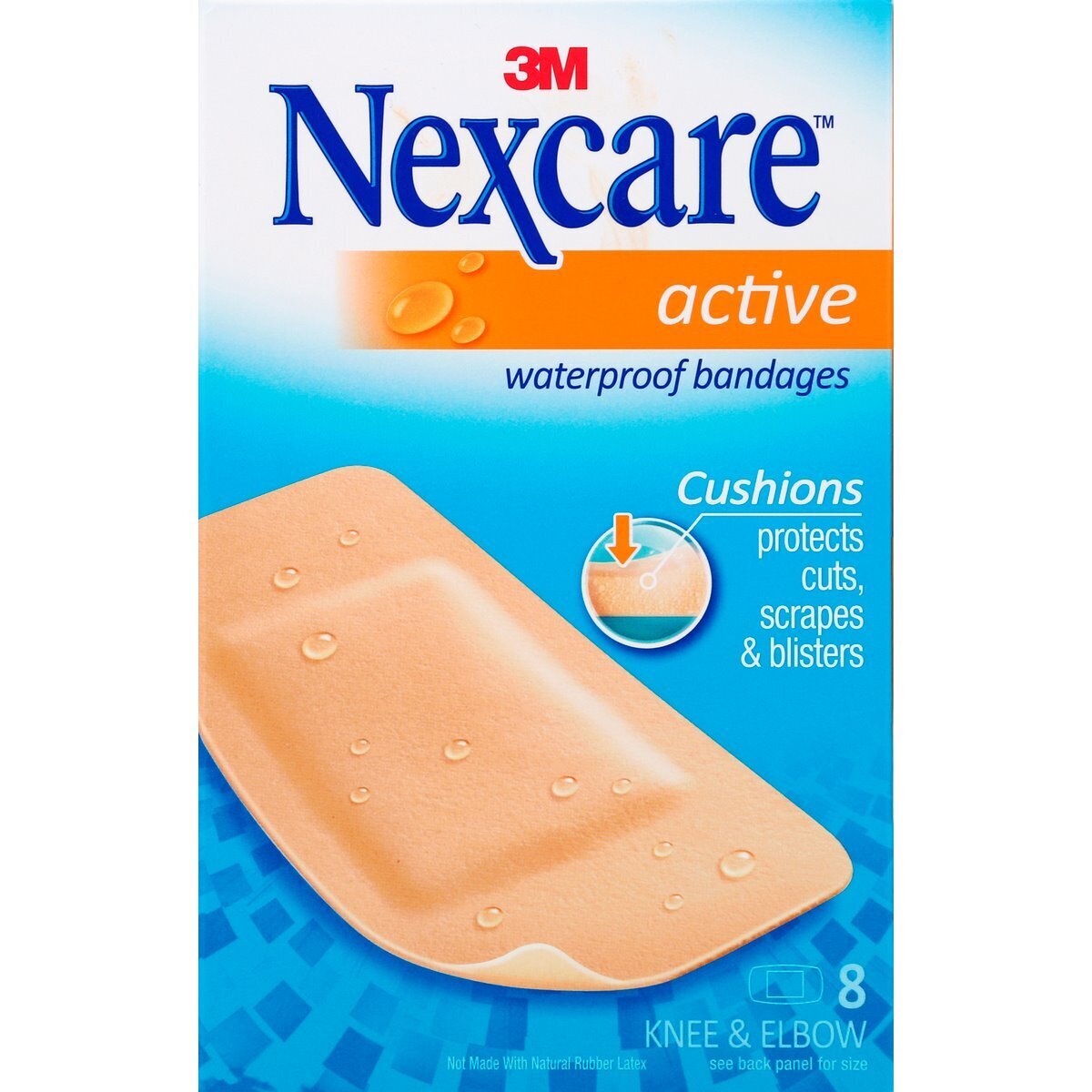 Nexcare Bandages Cushioned Waterproof Knee and Elbow 2in x 4in 8 ct