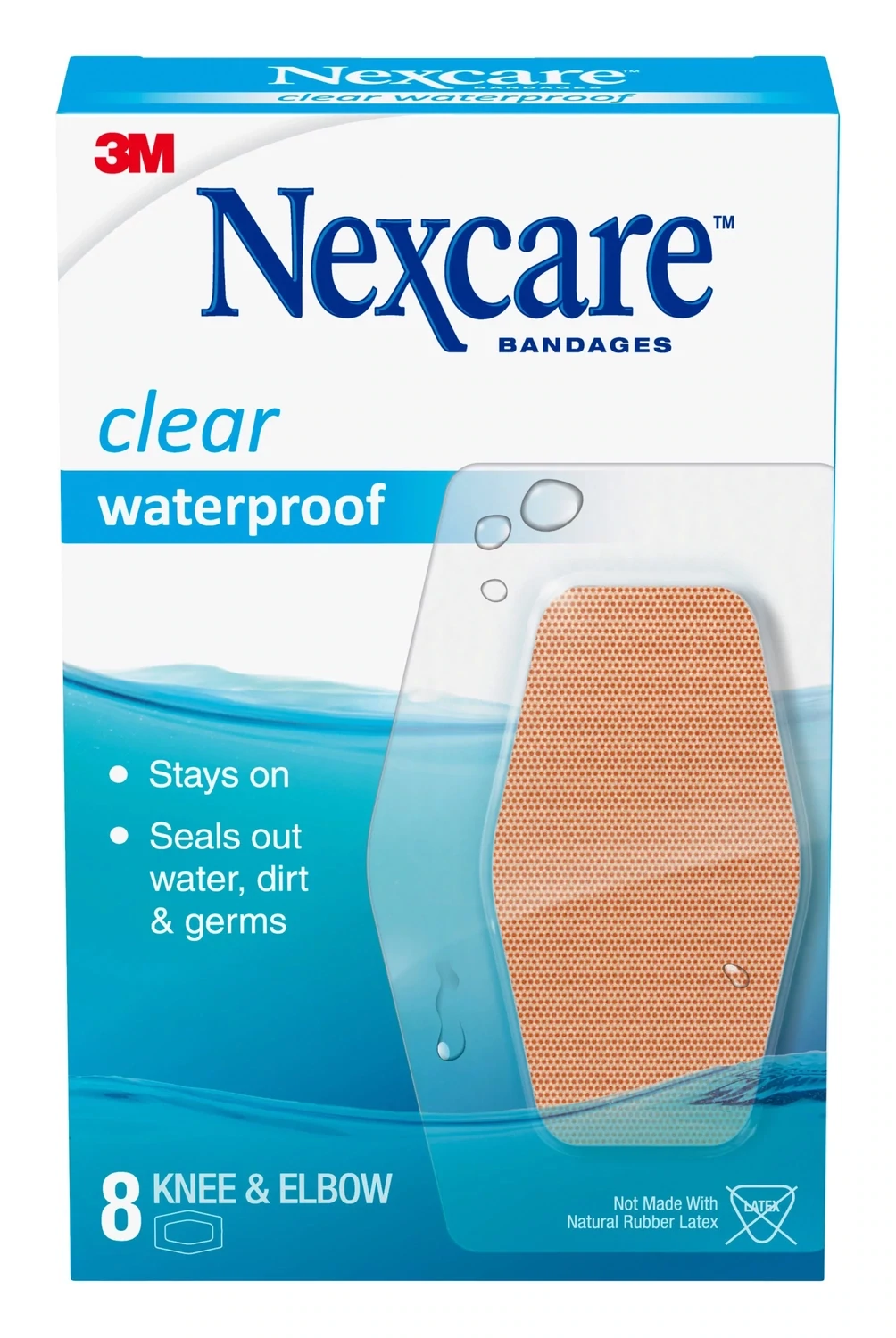 Nexcare Bandages Clear Waterproof Knee and Elbow 2.38 in x 3.5 in 8 ct