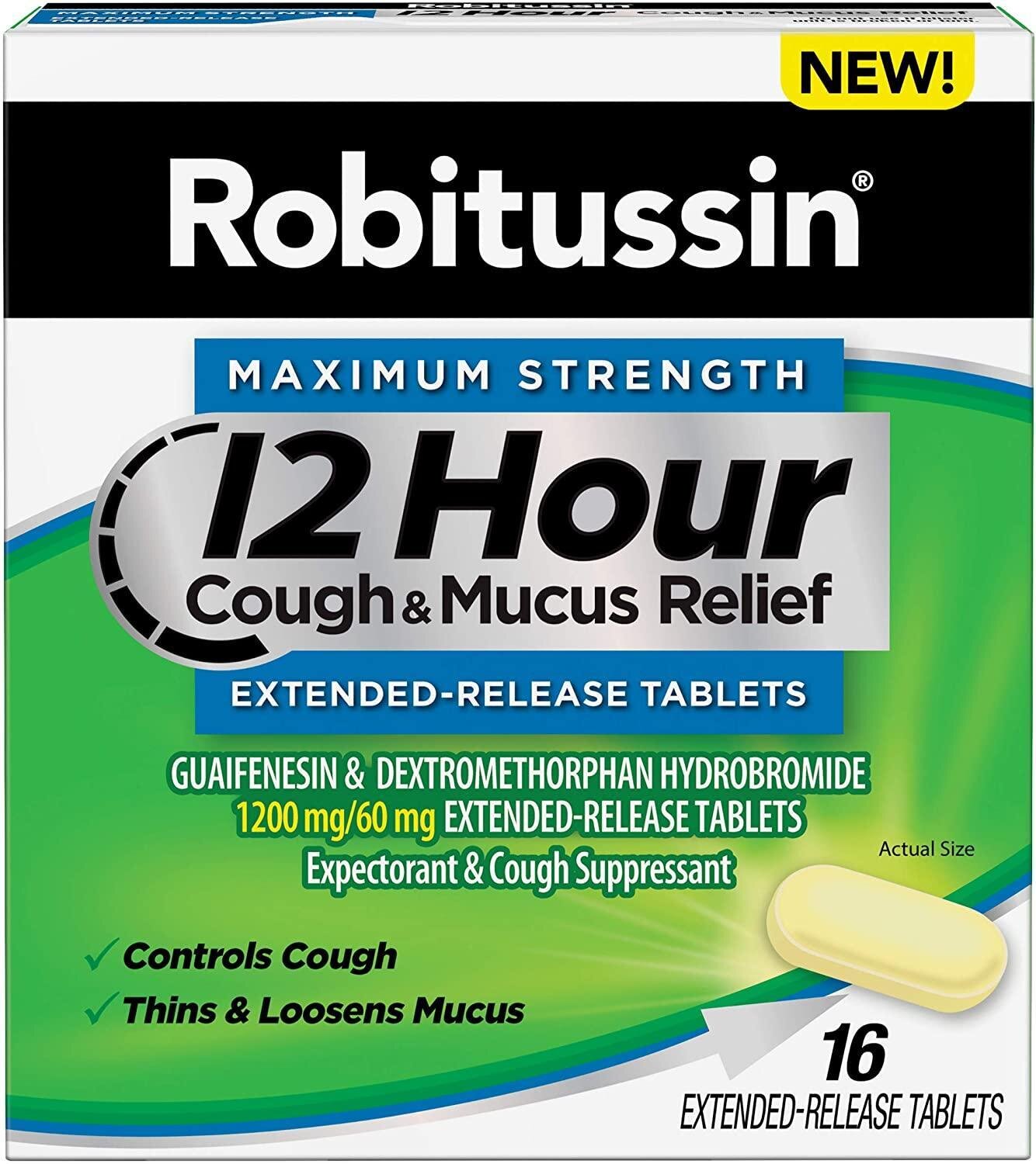 Robitussin Maximum Strength 12 Hour Cough and Mucus Relief Extended-Release  Tablets 16 ct