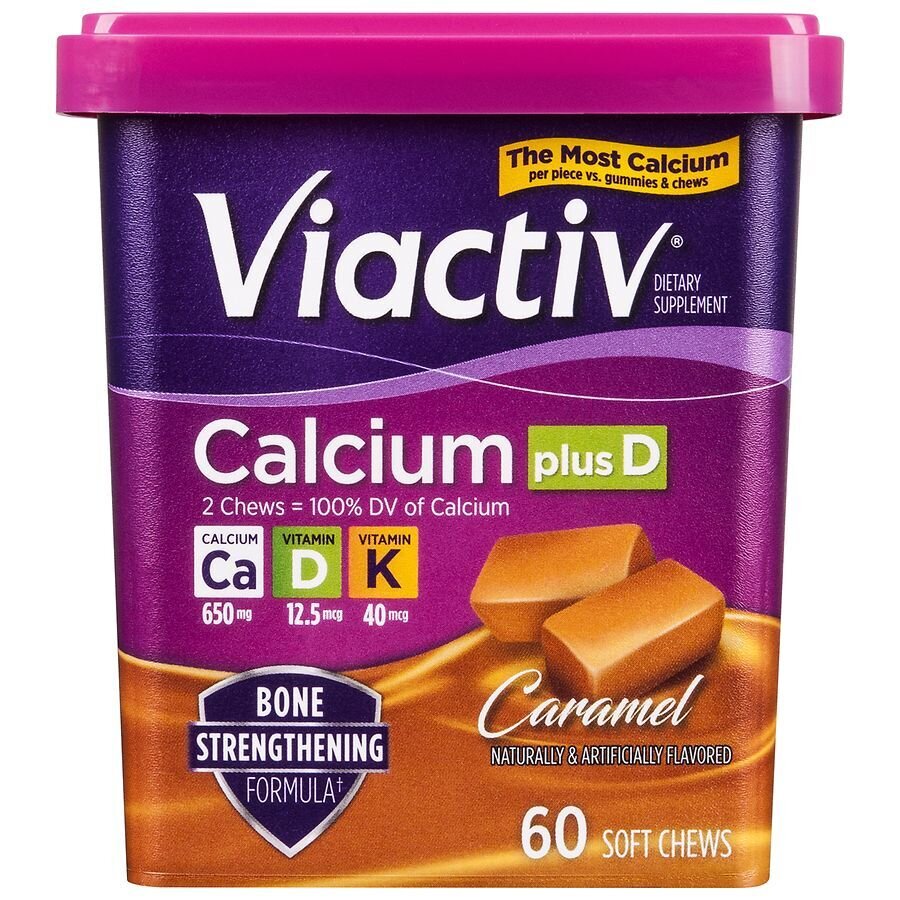 Viactiv Calcium 650mg Plus Vitamin D & K Mac Strength Soft Chews - Rich Caramel 60ct